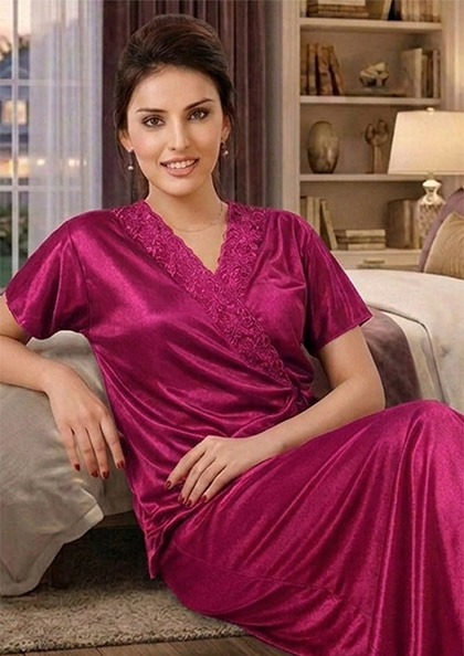 Buy Online LOVEBIRD F612 Satin Nighty 6pc | Lovebird