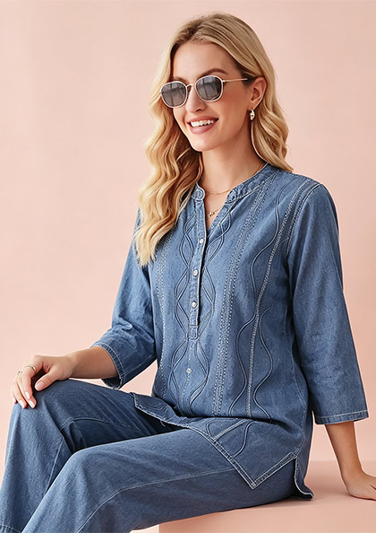 CO-ORD SET 6675 LINEN DENIM COTTON NIGHT SUIT