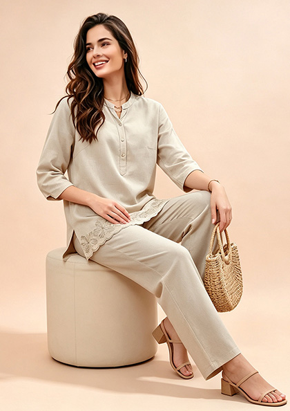 Buy Online LOVEBIRD Co-ord Set 6676 Linen Denim Cotton Night Suit | Lovebird