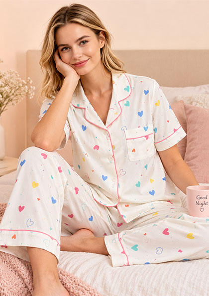 NS9917 CRUSH COTTON SHORTS + PYJAMA 3PC NIGHT SUIT