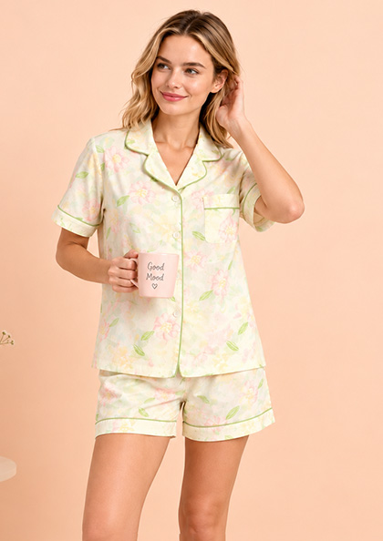 NS9918 CRUSH COTTON SHORTS + PYJAMA 3PC NIGHT SUIT