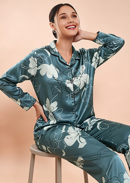 Buy Online LOVEBIRD Ns6642 Satin Print Night Suit | Lovebird
