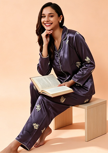 Buy Online LOVEBIRD Ns6643 Satin Print Night Suit | Lovebird