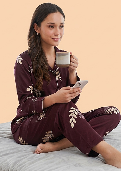 Buy Online LOVEBIRD Ns6646 Satin Print Night Suit | Lovebird