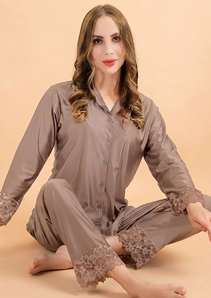Buy Online LOVEBIRD Ns9934 Mulbery Silk Front Open Night Suit | Lovebird