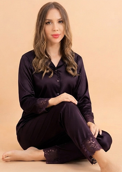 Buy Online LOVEBIRD Ns9934 Mulbery Silk Front Open Night Suit | Lovebird
