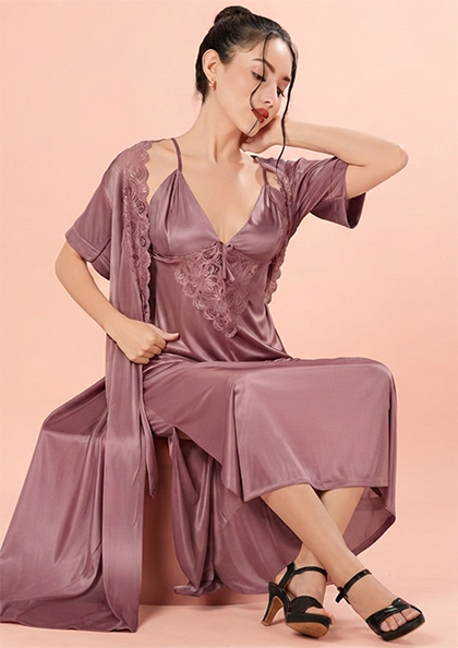 Buy Online LOVEBIRD Nighty C302 Silky Long Nighty Long Gown | Lovebird