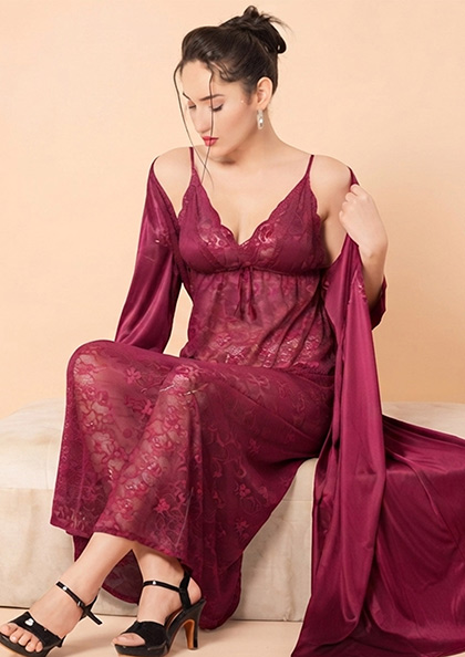 Buy Online LOVEBIRD Nighty C304 Silky Long Nighty Long Gown | Lovebird