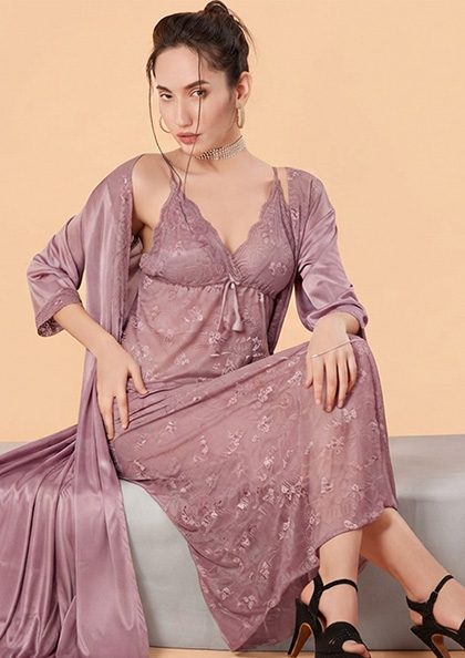 Buy Online LOVEBIRD Nighty C304 Silky Long Nighty Long Gown | Lovebird