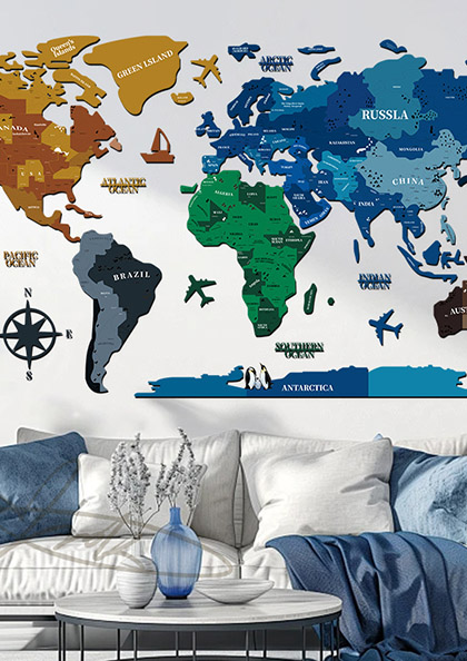 Buy Online Wall Clock29 Nordic 3D Wood Color World Map