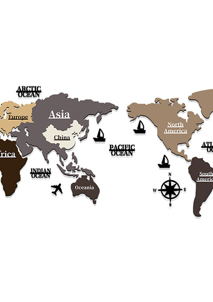 Buy Online Wall Clock29 Nordic 3D Wood Color World Map