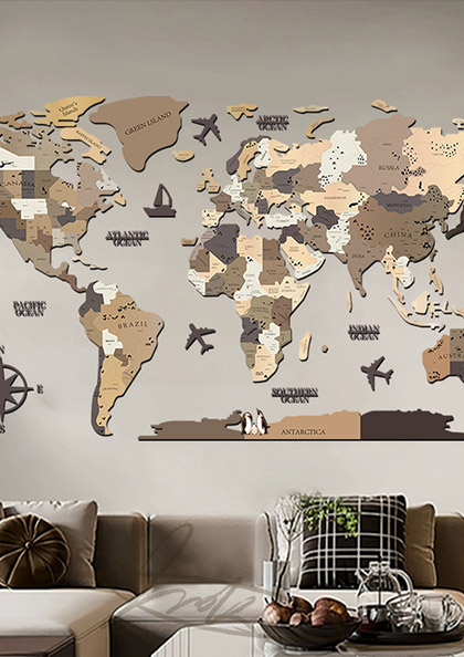 Buy Online Wall Clock29 Nordic 3D Wood Color World Map