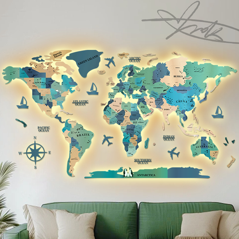 Buy Online Wall Clock29 Nordic 3D Wood Color World Map