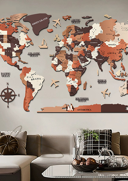 Buy Online Wall Clock29 Nordic 3D Wood Color World Map