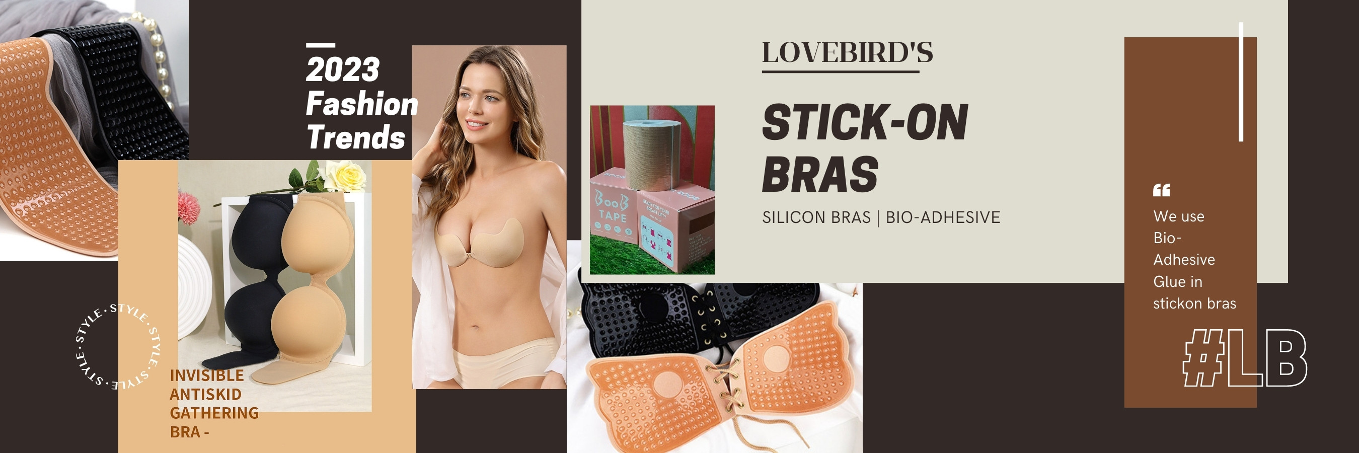 Buy adhesive bras online at Lo banner lovebird