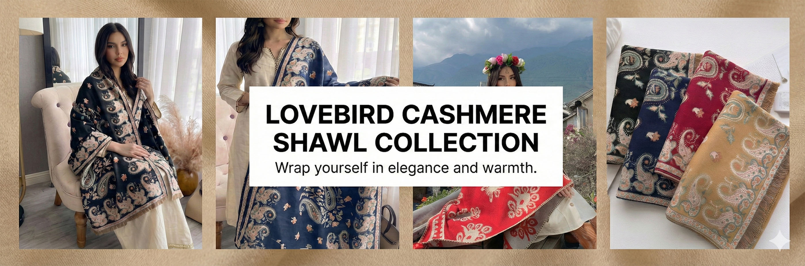 Shop authentic cashmere shawls banner lovebird